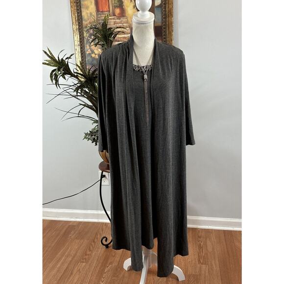 Forever Plus Women's Gray Dress Draped Front Size 2X 3/4 Sleeves Round Neck - Picture 2 of 12